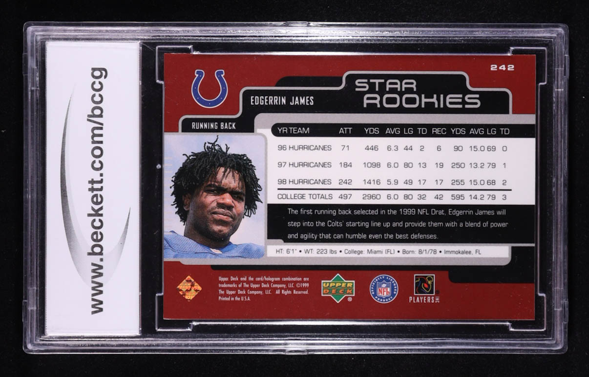 Edgerrin James 1999 Upper Deck #242 RC (BCCG 10) at PristineAuction.com Edgerrin James 1999 Upper Deck #242 RC (BCCG 10) at PristineAuction.com