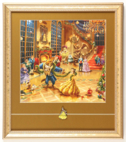 Thomas Kinkade Walt Disney's "Beauty & The Beast Christmas" Custom Framed Print Display with Belle Christmas Pin at PristineAuction.com