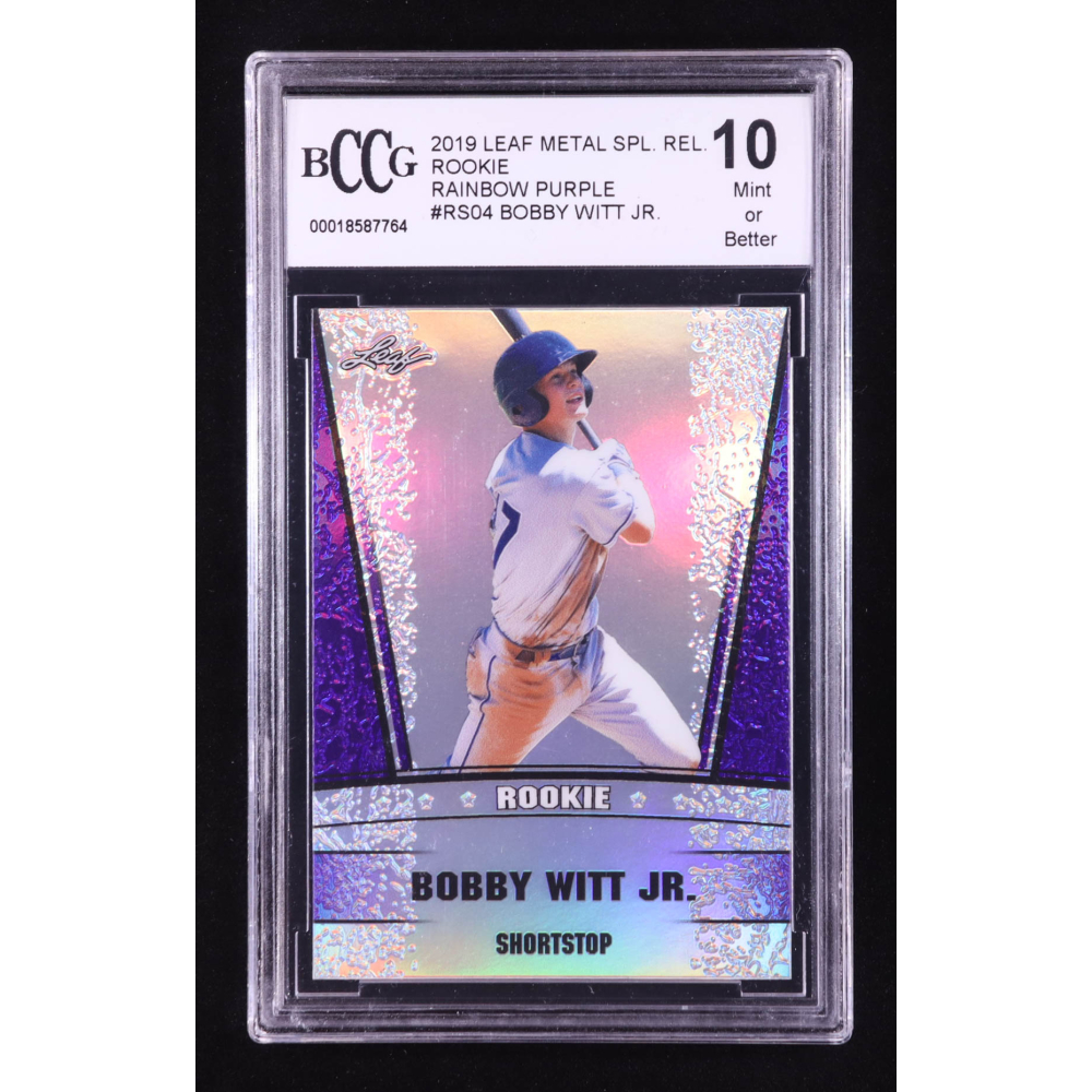 Bobby Witt Jr. 2019 Leaf Metal Special Release Rookie Silver Rainbow Purple #SR1904 #/15 RC (BCCG 10) at PristineAuction.com