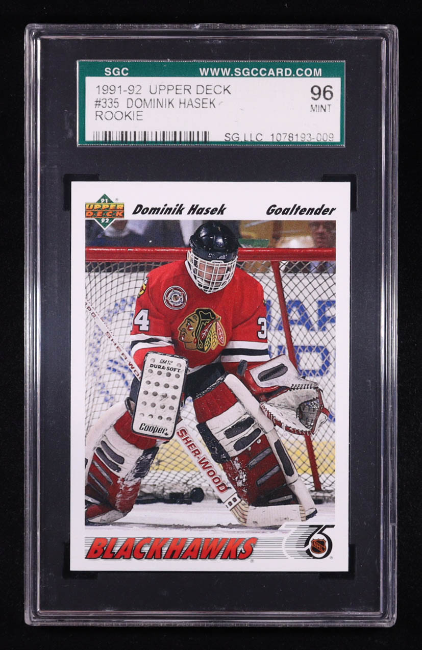 Dominik Hasek 1991-92 Upper Deck #335 RC (SGC 9) at PristineAuction.com Dominik Hasek 1991-92 Upper Deck #335 RC (SGC 9) at PristineAuction.com