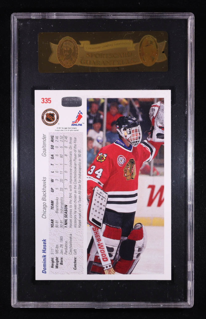 Dominik Hasek 1991-92 Upper Deck #335 RC (SGC 9) at PristineAuction.com Dominik Hasek 1991-92 Upper Deck #335 RC (SGC 9) at PristineAuction.com