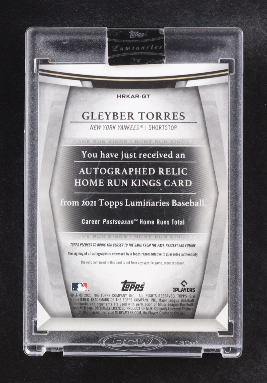 Gleyber Torres 2021 Topps Luminaries Relic Home Run Kings Autographs #HRKAR-GT #3/3 at PristineAuction.com Gleyber Torres 2021 Topps Luminaries Relic Home Run Kings Autographs #HRKAR-GT #3/3 at PristineAuction.com