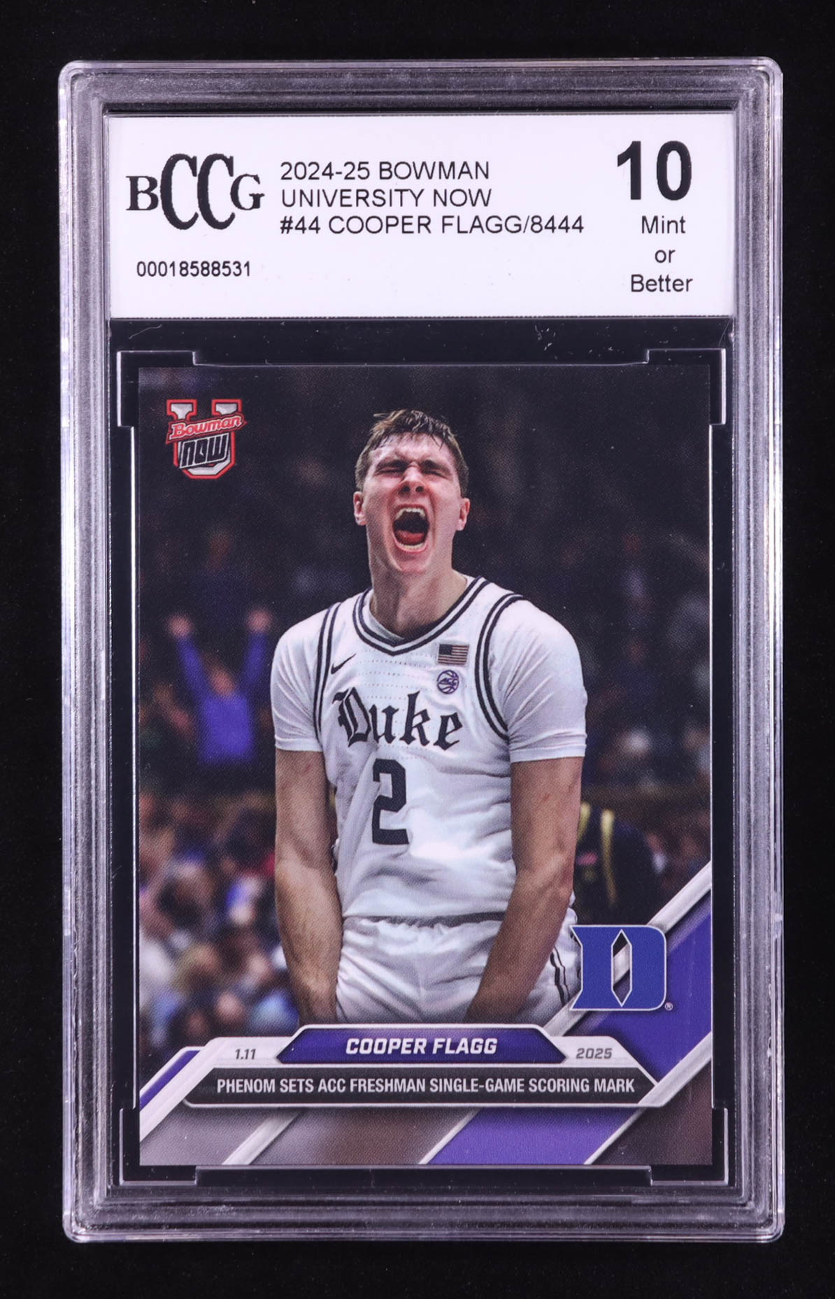 Cooper Flagg 2024-25 Bowman University Now #44 RC (BCCG 10) at PristineAuction.com Cooper Flagg 2024-25 Bowman University Now #44 RC (BCCG 10) at PristineAuction.com
