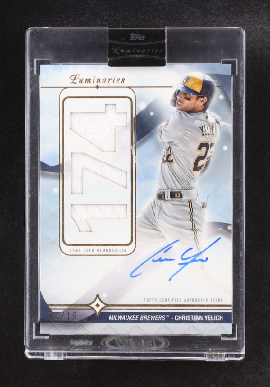 Christian Yelich 2023 Topps Luminaries Relic Home Run Kings Autographs #HRKAR-CY #2/15 at PristineAuction.com Christian Yelich 2023 Topps Luminaries Relic Home Run Kings Autographs #HRKAR-CY #2/15 at PristineAuction.com