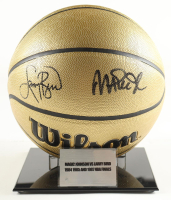 Larry Bird & Magic Johnson Signed NBA Basketball With Display Stand (PSA & Beckett) at PristineAuction.com