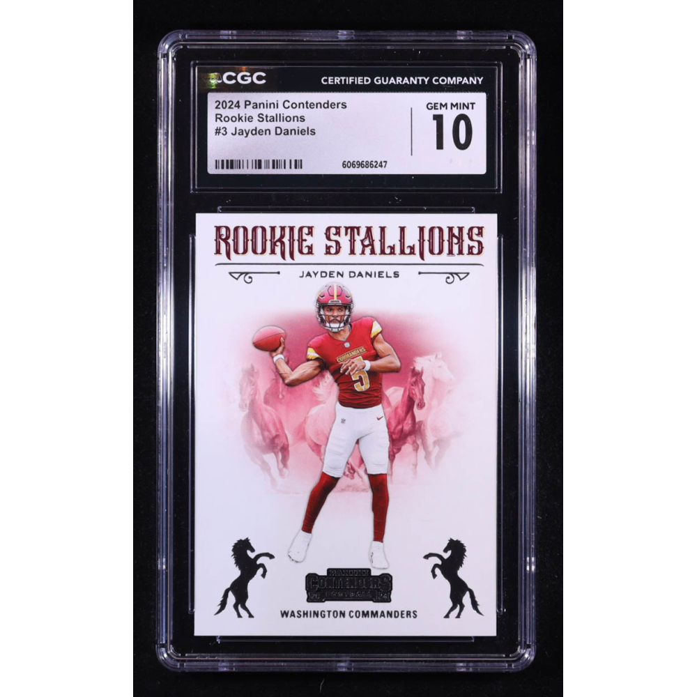 Jayden Daniels 2024 Panini Contenders Rookie Stallions #3 RC (CGC 10) at PristineAuction.com Jayden Daniels 2024 Panini Contenders Rookie Stallions #3 RC (CGC 10) at PristineAuction.com