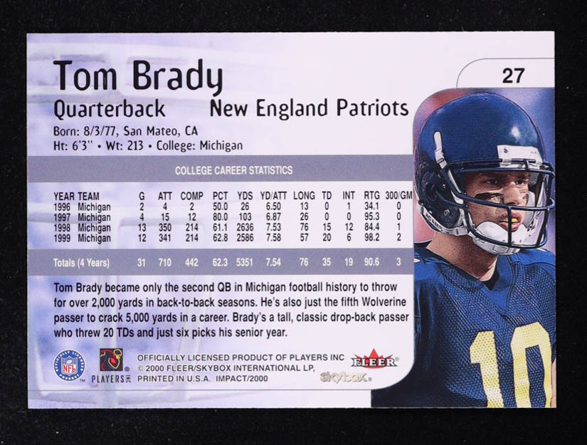 Tom Brady 2000 Impact #27 RC at PristineAuction.com Tom Brady 2000 Impact #27 RC at PristineAuction.com