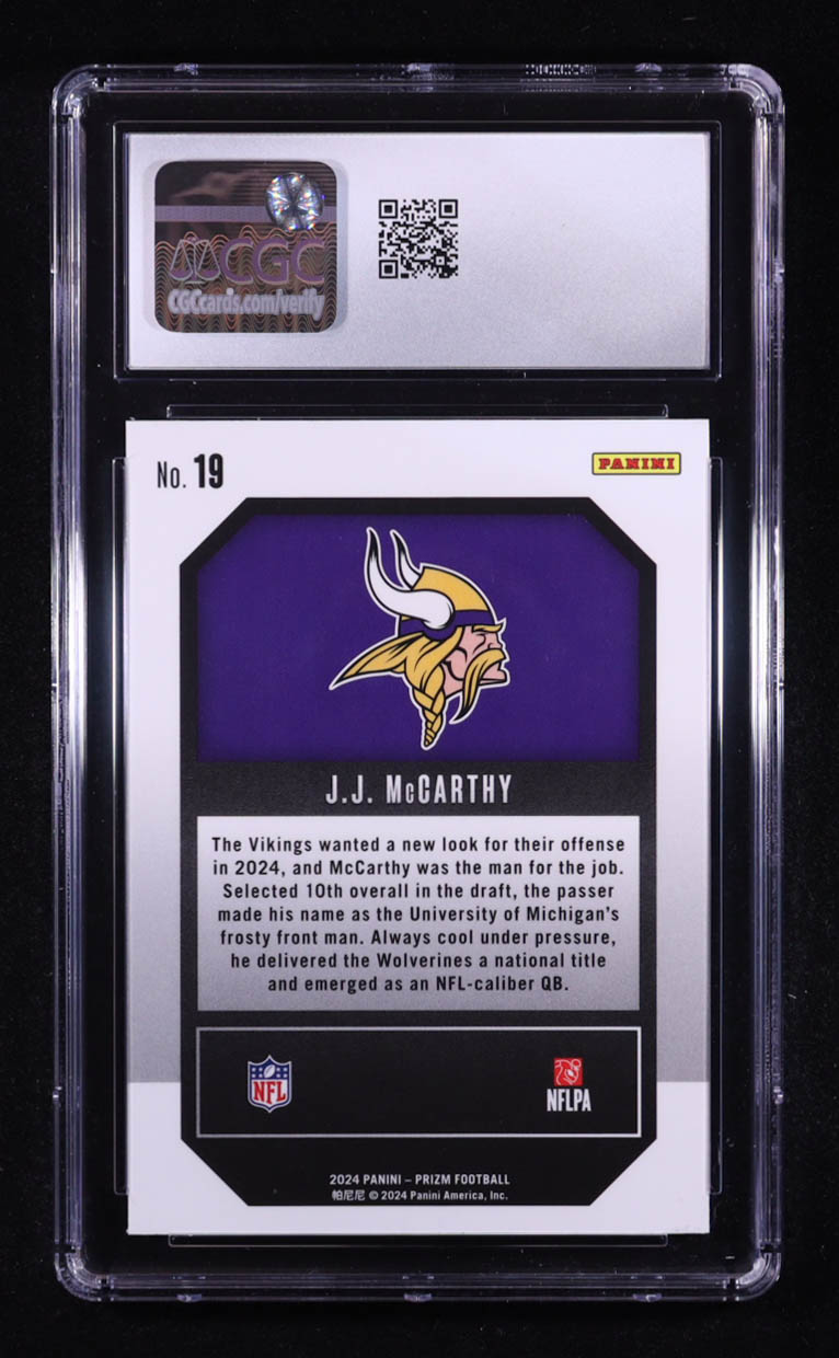 JJ McCarthy 2024 Panini Prizm Emergent #19 RC (CGC 10) at PristineAuction.com JJ McCarthy 2024 Panini Prizm Emergent #19 RC (CGC 10) at PristineAuction.com