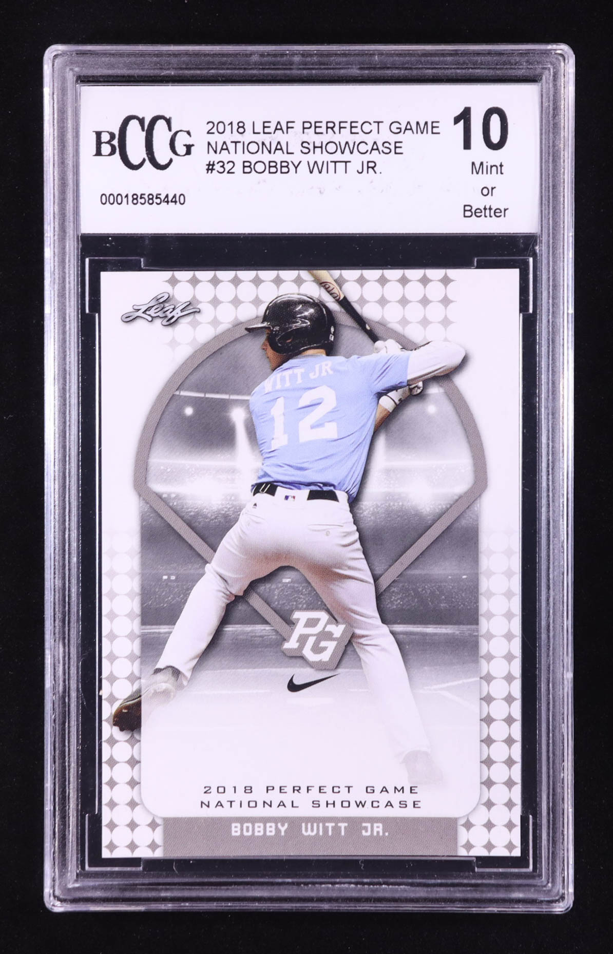Bobby Witt Jr. 2018 Leaf Perfect Game National Showcase #32 RC (BCCG 10) at PristineAuction.com Bobby Witt Jr. 2018 Leaf Perfect Game National Showcase #32 RC (BCCG 10) at PristineAuction.com