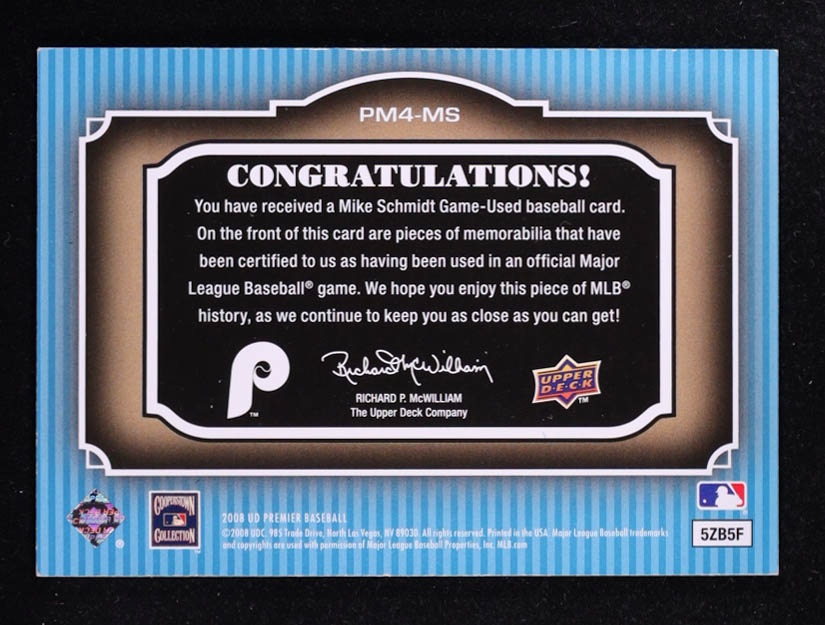 Mike Schmidt 2008 Upper Deck Premier Memorabilia Quad #MS #01/40 at PristineAuction.com Mike Schmidt 2008 Upper Deck Premier Memorabilia Quad #MS #01/40 at PristineAuction.com