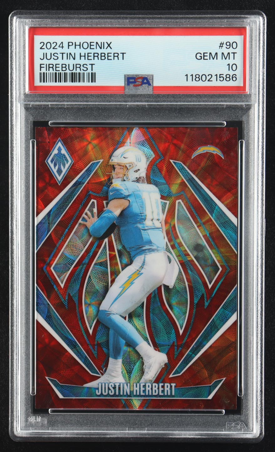 Justin Herbert 2024 Panini Phoenix FireBurst #90 #102/350 (PSA 10) at PristineAuction.com Justin Herbert 2024 Panini Phoenix FireBurst #90 #102/350 (PSA 10) at PristineAuction.com