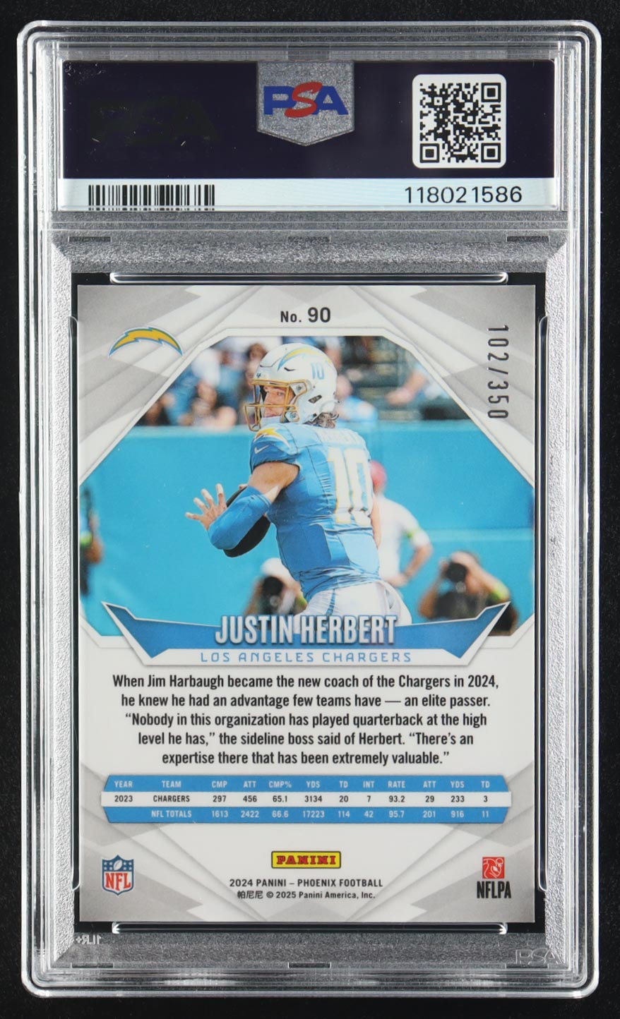 Justin Herbert 2024 Panini Phoenix FireBurst #90 #102/350 (PSA 10) at PristineAuction.com Justin Herbert 2024 Panini Phoenix FireBurst #90 #102/350 (PSA 10) at PristineAuction.com