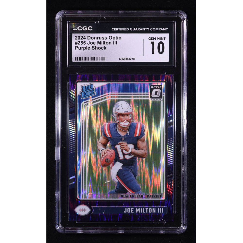 Joe Milton III 2024 Donruss Optic Purple Shock #255 RR RC (CGC 10) at PristineAuction.com