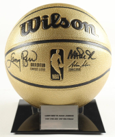 Larry Bird & Magic Johnson Signed NBA Basketball With Display Stand (PSA & Beckett) at PristineAuction.com