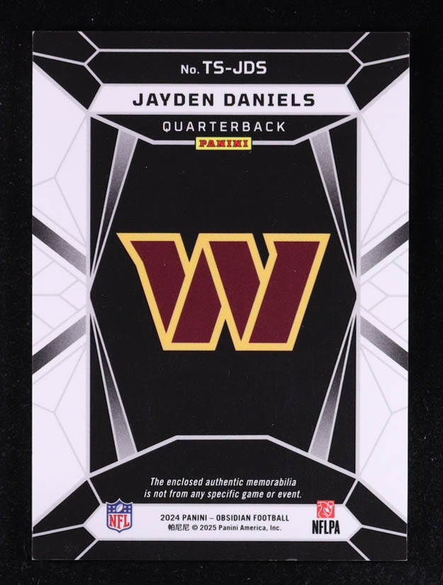 Jayden Daniels 2024 Panini Obsidian Trifecta Swatches #3 RC at PristineAuction.com Jayden Daniels 2024 Panini Obsidian Trifecta Swatches #3 RC at PristineAuction.com