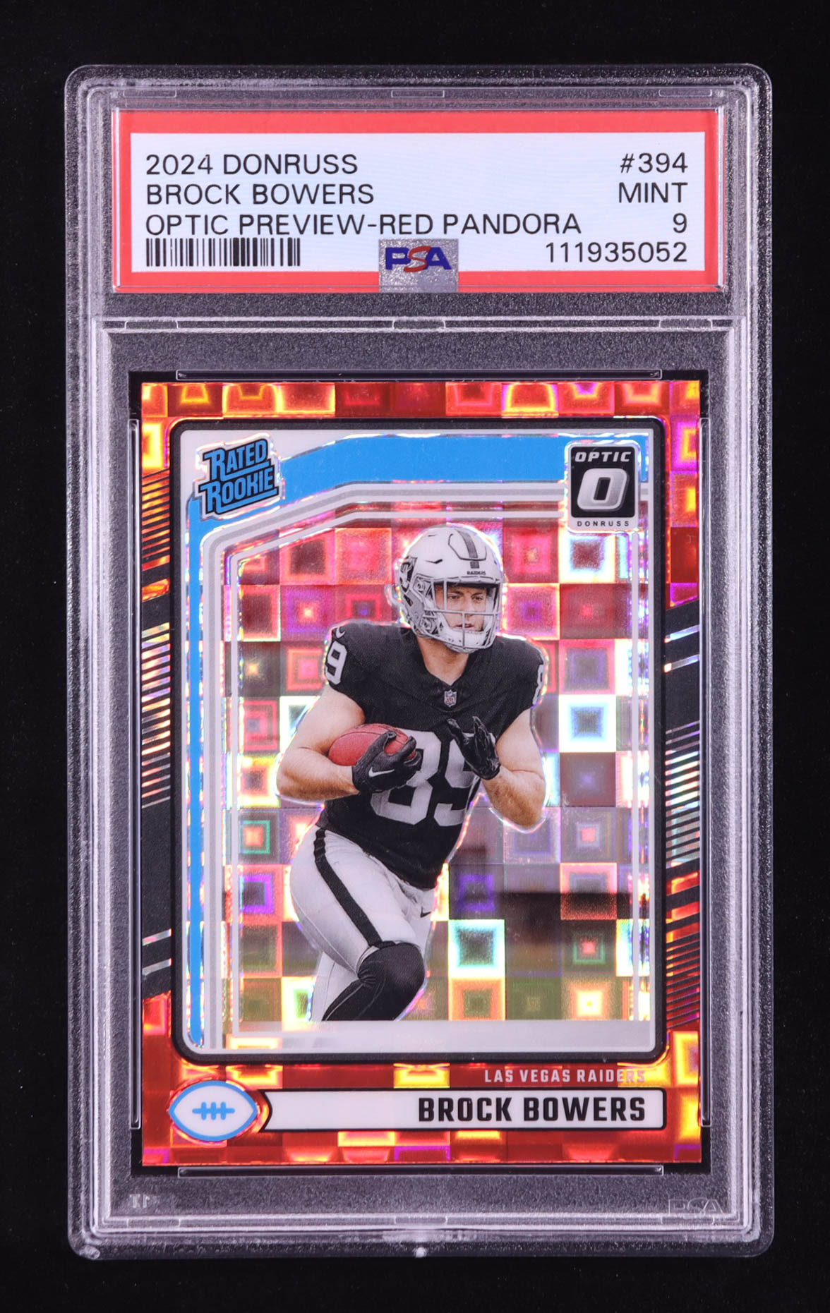 Brock Bowers 2024 Donruss Optic Rated Rookies Preview Red Pandora #394 RC (PSA 9) at PristineAuction.com Brock Bowers 2024 Donruss Optic Rated Rookies Preview Red Pandora #394 RC (PSA 9) at PristineAuction.com