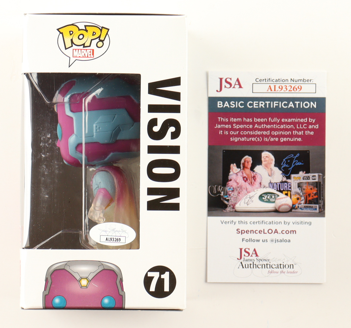 Paul Bettany Signed "Avengers: Age Of Ultron" #71 Vision Bobble-Head Funko Pop! Vinyl Figure Inscribed "Vision" (JSA) at PristineAuction.com Paul Bettany Signed "Avengers: Age Of Ultron" #71 Vision Bobble-Head Funko Pop! Vinyl Figure Inscribed "Vision" (JSA) at PristineAuction.com