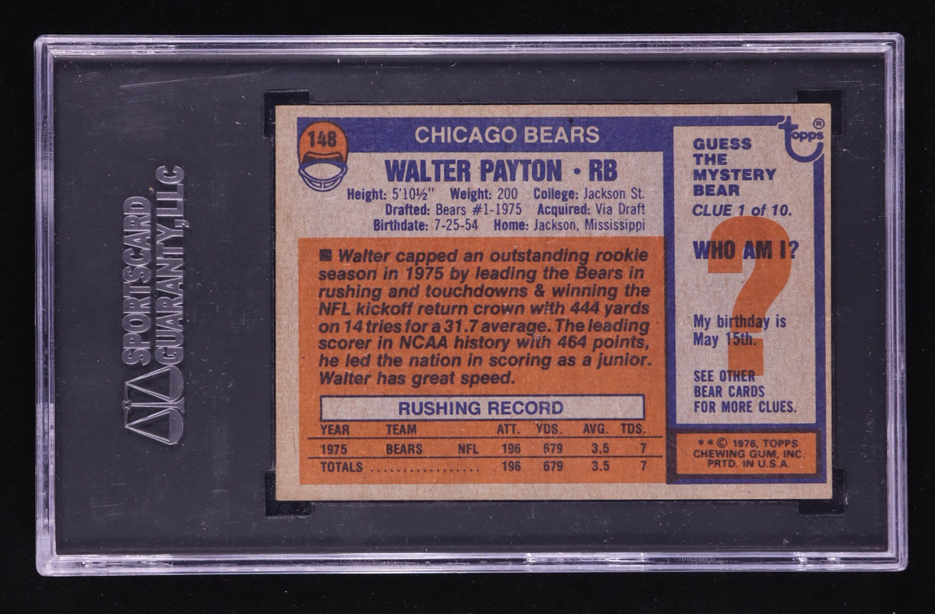 Walter Payton 1976 Topps #148 RC (SGC 4.5) at PristineAuction.com Walter Payton 1976 Topps #148 RC (SGC 4.5) at PristineAuction.com