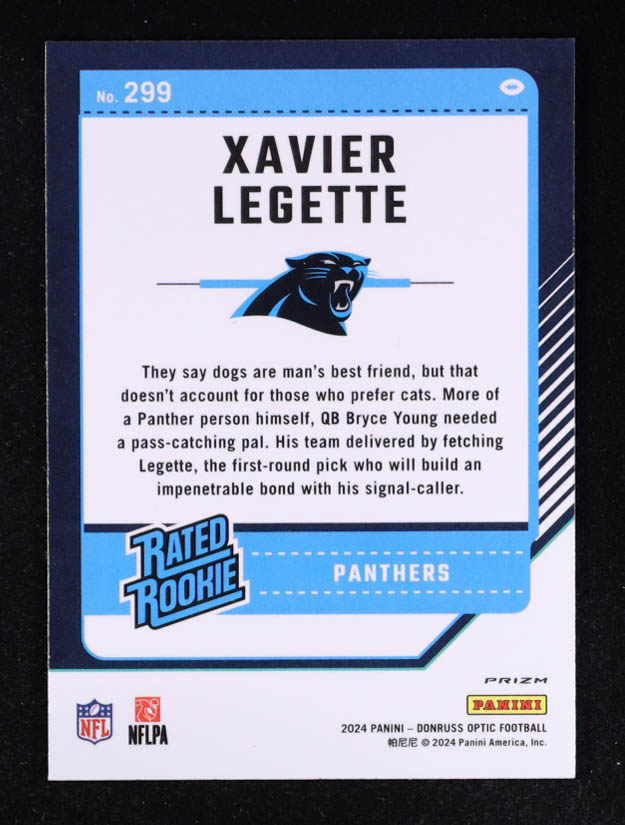 Xavier Legette 2024 Donruss Optic Purple Shock #299 RR RC at PristineAuction.com Xavier Legette 2024 Donruss Optic Purple Shock #299 RR RC at PristineAuction.com