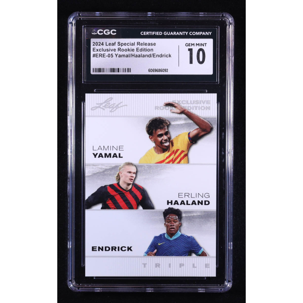 Lamine Yamal RC / Erling Haaland / Endrick RC 2024 Leaf Special Release Exclusive Rookie Edition #ERE05 (CGC 10) at PristineAuction.com