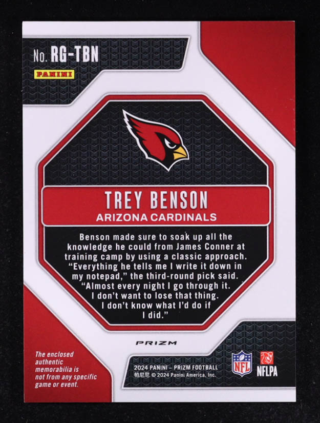 Trey Benson 2024 Panini Prizm Rookie Gear Purple Pulsar #29 RC at PristineAuction.com Trey Benson 2024 Panini Prizm Rookie Gear Purple Pulsar #29 RC at PristineAuction.com