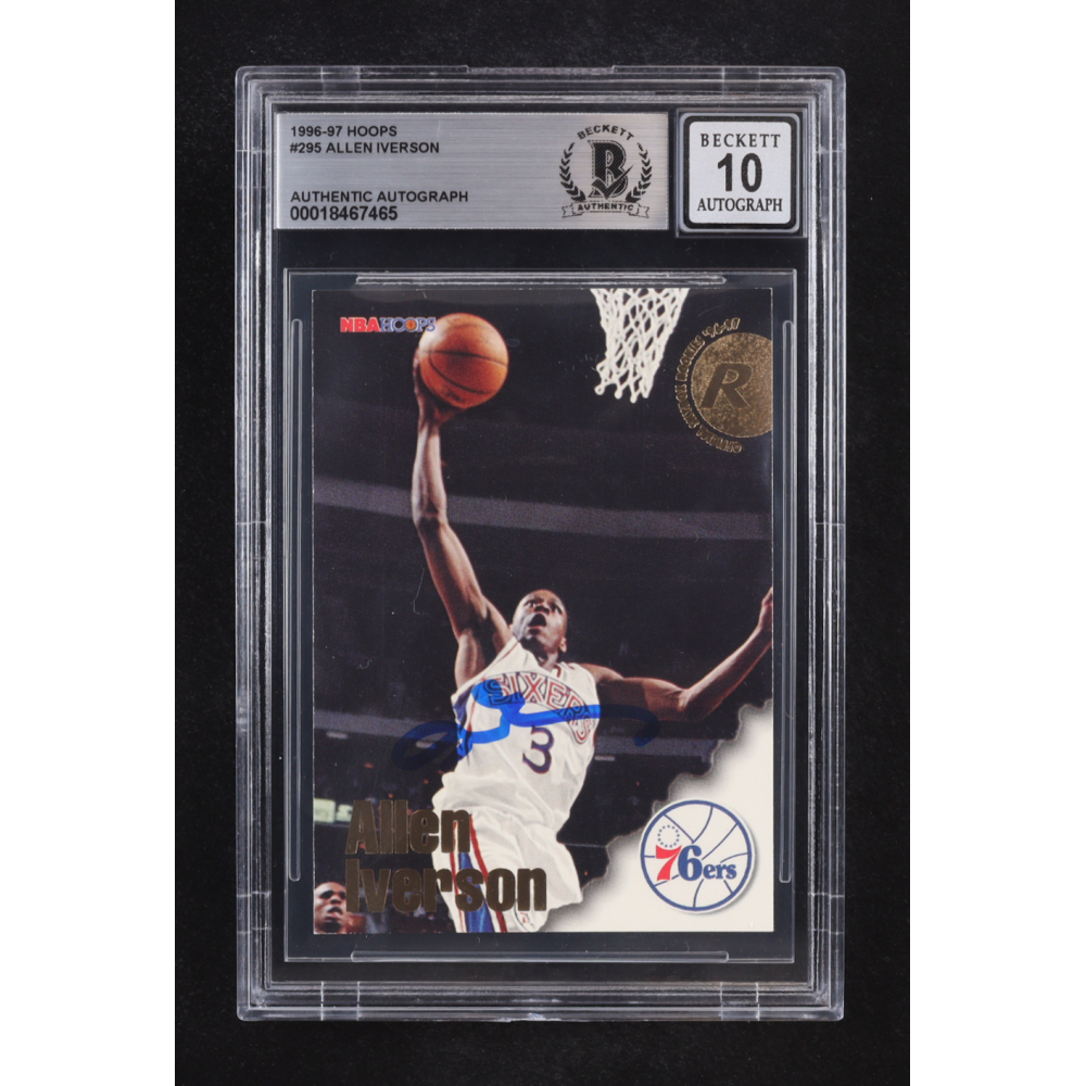 Allen Iverson Signed 1996-97 NBA Hoops Skybox Auto #295 RC (Beckett | Autograph Grade BGS 10) at PristineAuction.com