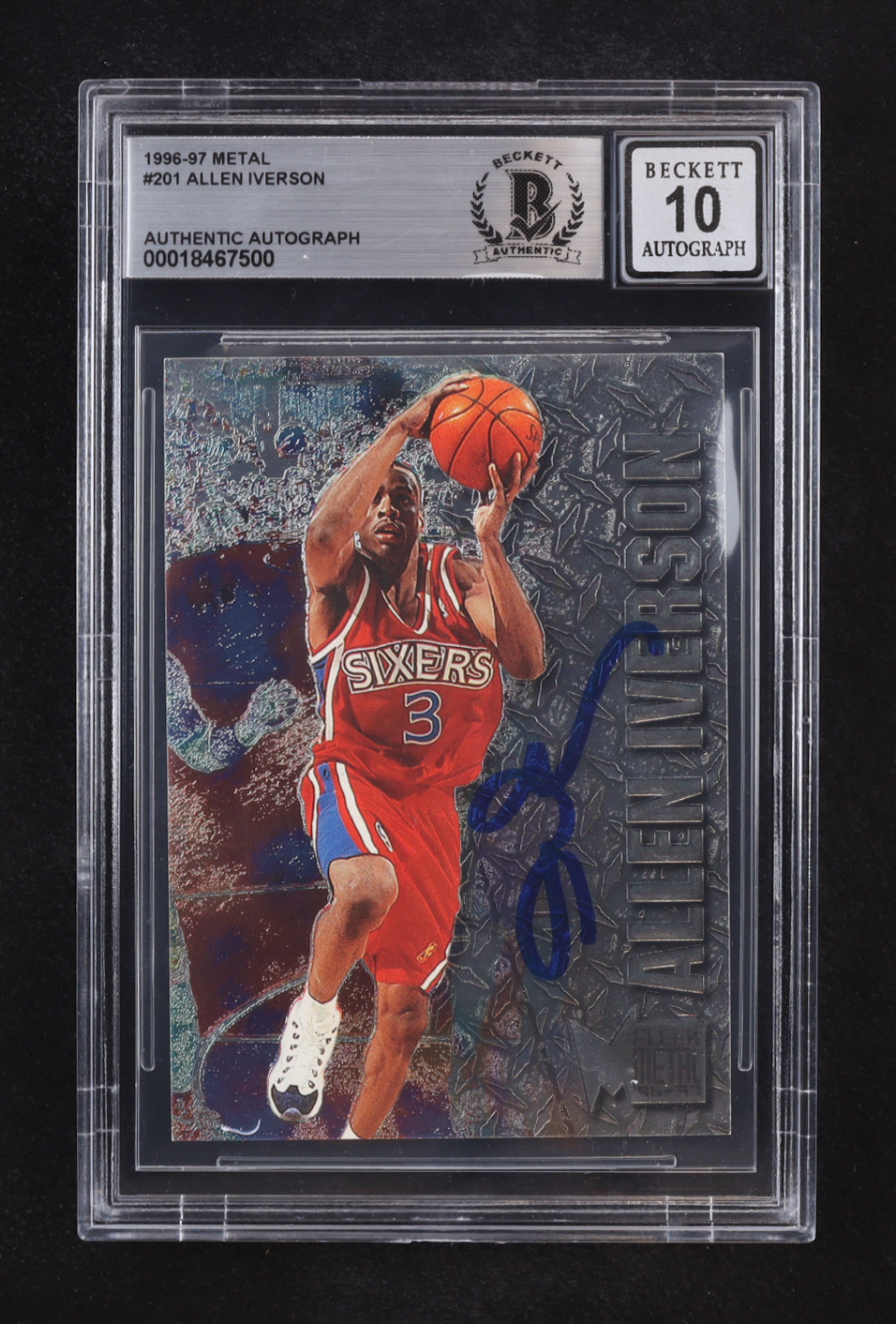 Allen Iverson Signed 1996-97 Fleer Metal Auto #201 RC (Beckett | Autograph Grade BGS 10) at PristineAuction.com Allen Iverson Signed 1996-97 Fleer Metal Auto #201 RC (Beckett | Autograph Grade BGS 10) at PristineAuction.com