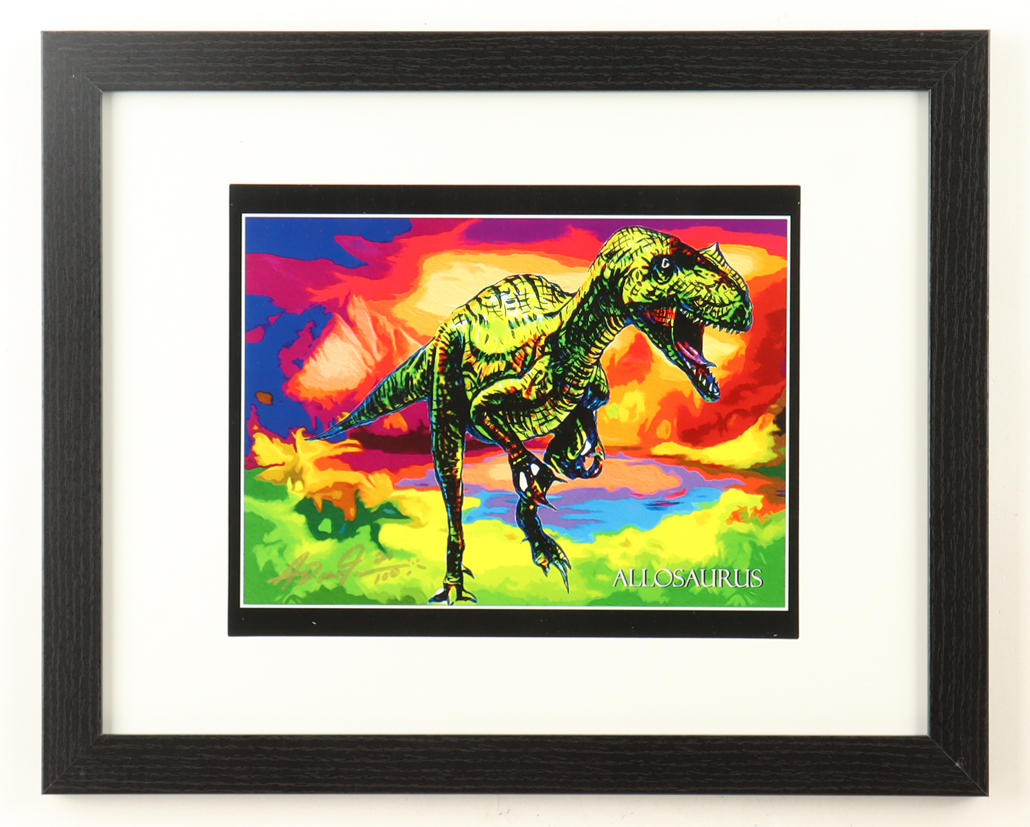 "Allosaurus" LE Custom Framed Lithograph Art Print Display by Anthony Douglas (Douglas) at PristineAuction.com "Allosaurus" LE Custom Framed Lithograph Art Print Display by Anthony Douglas (Douglas) at PristineAuction.com