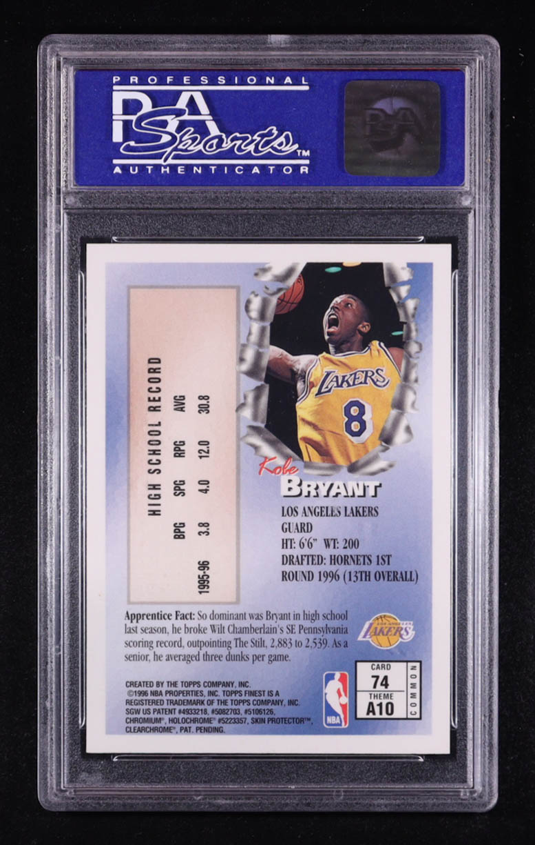 Kobe Bryant 1996-97 Finest #74 B RC with Coating (PSA 10) at PristineAuction.com Kobe Bryant 1996-97 Finest #74 B RC with Coating (PSA 10) at PristineAuction.com