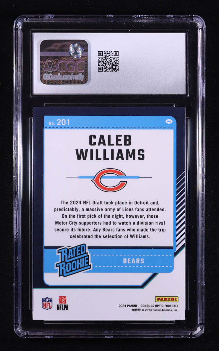 Caleb Williams 2024 Donruss Optic #201 RR RC (CGC 10) at PristineAuction.com Caleb Williams 2024 Donruss Optic #201 RR RC (CGC 10) at PristineAuction.com