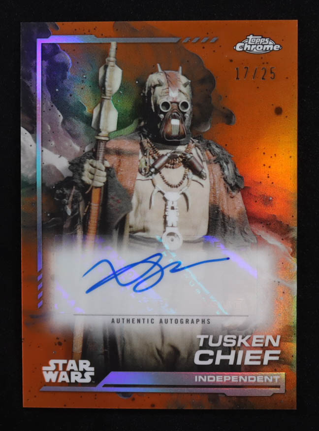 Xavier Jimenez as Tusken Chief 2024 Topps Chrome Star Wars Autographs Rebel Orange Refractors #AUXJ #17/25 at PristineAuction.com Xavier Jimenez as Tusken Chief 2024 Topps Chrome Star Wars Autographs Rebel Orange Refractors #AUXJ #17/25 at PristineAuction.com