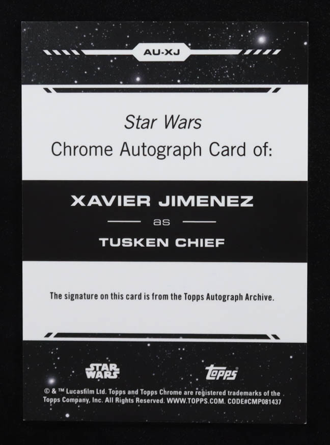 Xavier Jimenez as Tusken Chief 2024 Topps Chrome Star Wars Autographs Rebel Orange Refractors #AUXJ #17/25 at PristineAuction.com Xavier Jimenez as Tusken Chief 2024 Topps Chrome Star Wars Autographs Rebel Orange Refractors #AUXJ #17/25 at PristineAuction.com