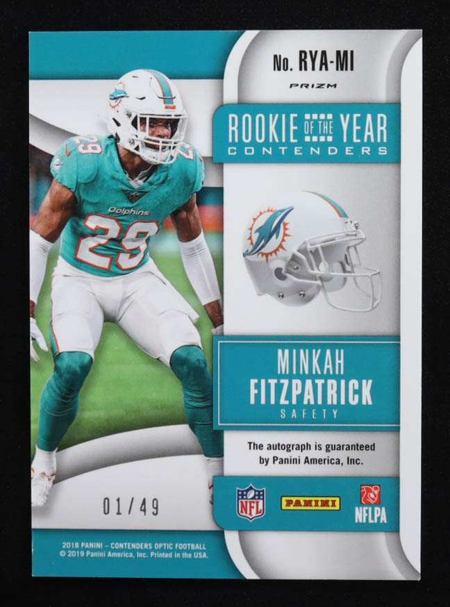 Minkah Fitzpatrick 2018 Panini Contenders Optic Rookie of the Year Contenders Autographs Orange #30 #01/49 RC at PristineAuction.com Minkah Fitzpatrick 2018 Panini Contenders Optic Rookie of the Year Contenders Autographs Orange #30 #01/49 RC at PristineAuction.com