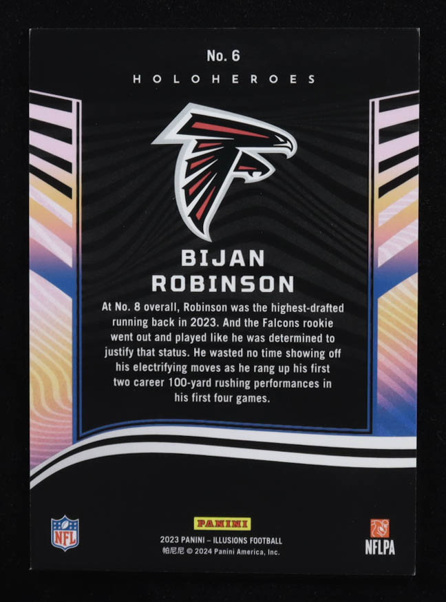 Bijan Robinson 2023 Panini Illusions HoloHeroes Rookie #6 RC at PristineAuction.com Bijan Robinson 2023 Panini Illusions HoloHeroes Rookie #6 RC at PristineAuction.com