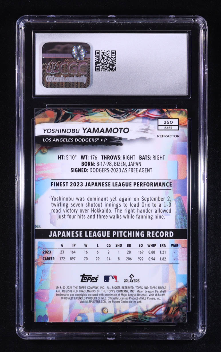 Yoshinobu Yamamoto 2024 Finest Refractors #250 RC (CGC 10) at PristineAuction.com Yoshinobu Yamamoto 2024 Finest Refractors #250 RC (CGC 10) at PristineAuction.com