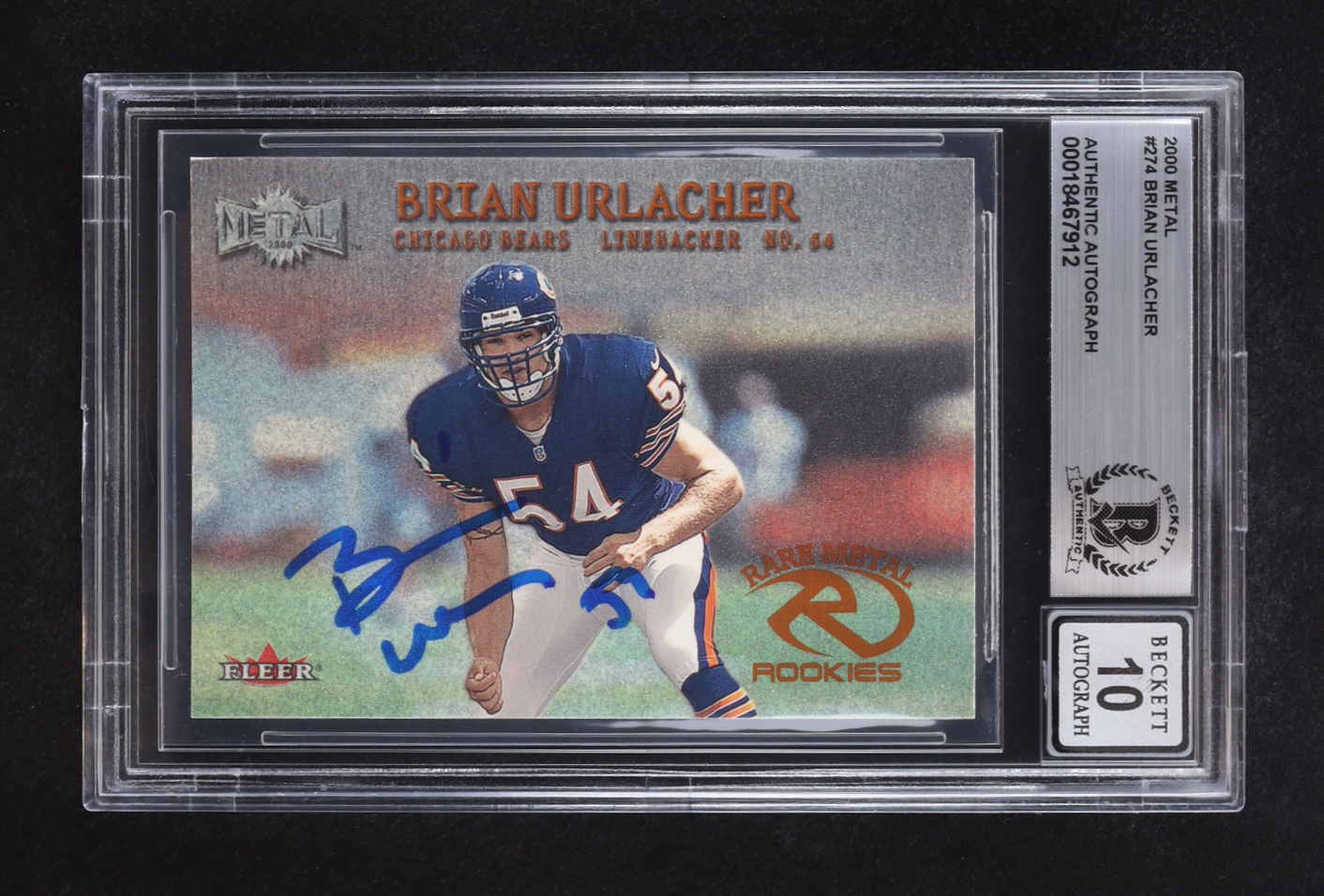 Brian Urlacher Signed 2000 Fleer Metal Auto #274 RC (Beckett | Autograph Grade BGS 10) at PristineAuction.com Brian Urlacher Signed 2000 Fleer Metal Auto #274 RC (Beckett | Autograph Grade BGS 10) at PristineAuction.com
