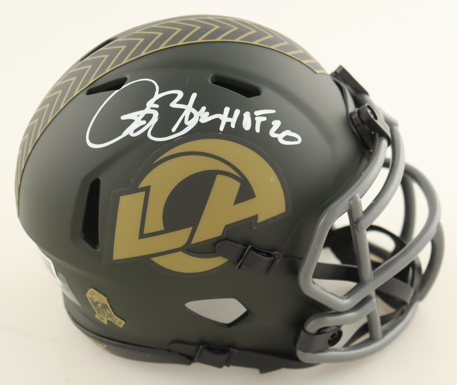 Isaac Bruce Signed Rams Salute To Service Alternate Speed Mini Helmet Inscribed "HOF 20" (Beckett) at PristineAuction.com Isaac Bruce Signed Rams Salute To Service Alternate Speed Mini Helmet Inscribed "HOF 20" (Beckett) at PristineAuction.com