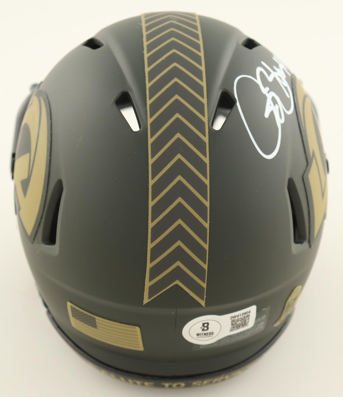 Isaac Bruce Signed Rams Salute To Service Alternate Speed Mini Helmet Inscribed "HOF 20" (Beckett) at PristineAuction.com Isaac Bruce Signed Rams Salute To Service Alternate Speed Mini Helmet Inscribed "HOF 20" (Beckett) at PristineAuction.com