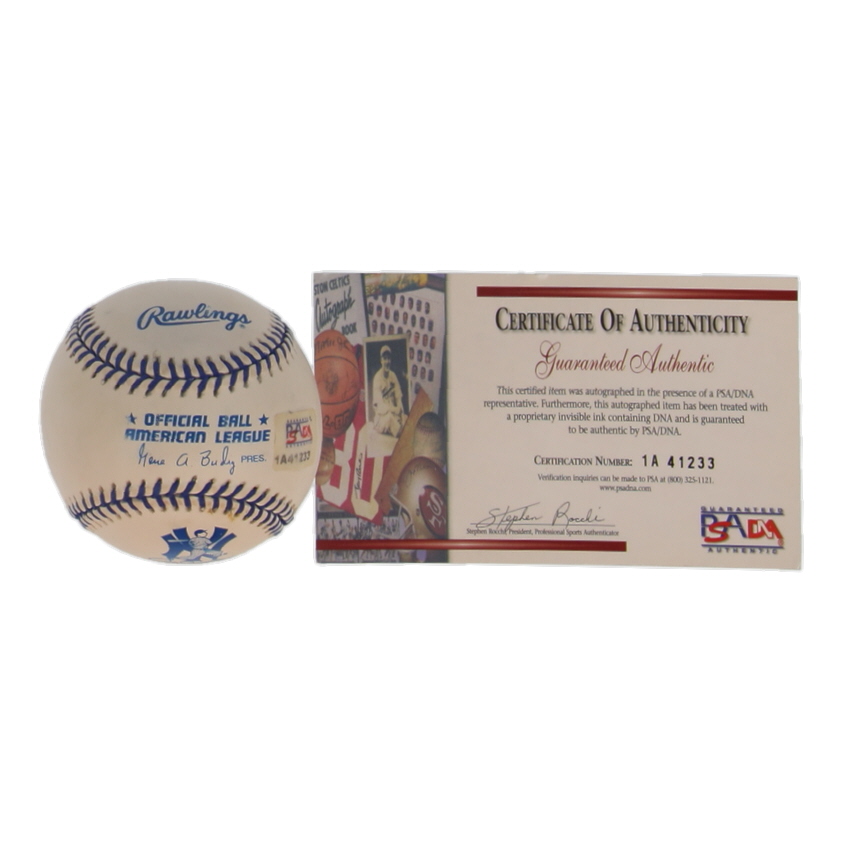 Dom DiMaggio Signed OAL Joe DiMaggio Commemorative Logo Baseball (PSA) at PristineAuction.com Dom DiMaggio Signed OAL Joe DiMaggio Commemorative Logo Baseball (PSA) at PristineAuction.com
