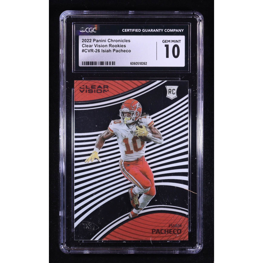 Isiah Pacheco 2022 Panini Chronicles Clear Vision Rookies #26 RC (CGC 10) at PristineAuction.com