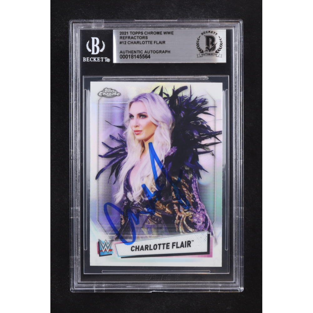Charlotte Flair Signed 2021 Topps Chrome WWE Refractors Auto #12 (Beckett | Autograph Grade BGS Authentic) at PristineAuction.com