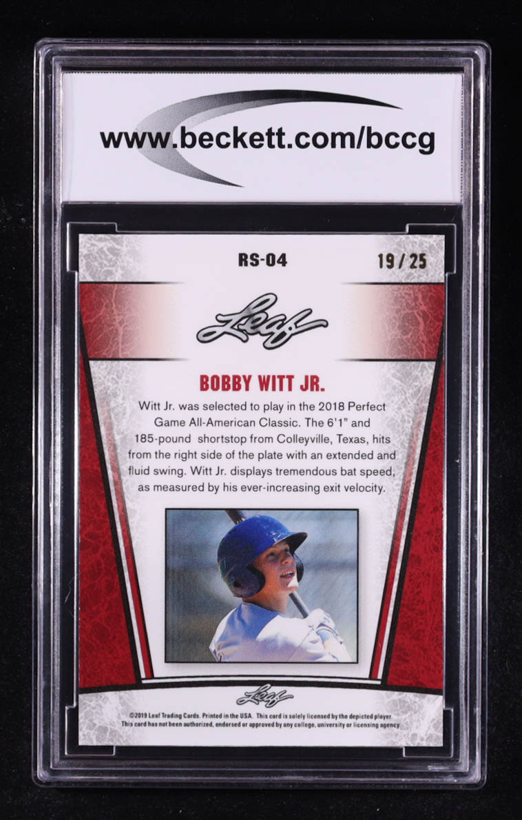 Bobby Witt Jr. 2019 Leaf Metal Special Release Rookie Silver Rainbow Silver #SR1904 #/25 RC (BCCG 10) at PristineAuction.com Bobby Witt Jr. 2019 Leaf Metal Special Release Rookie Silver Rainbow Silver #SR1904 #/25 RC (BCCG 10) at PristineAuction.com