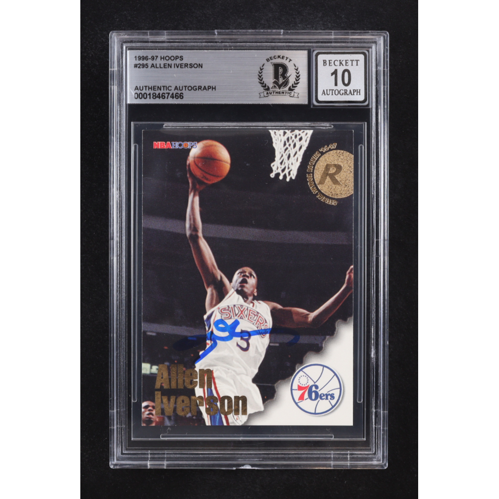 Allen Iverson Signed 1996-97 Hoops Auto #295 RC (Beckett | Autograph Grade BGS 10) at PristineAuction.com