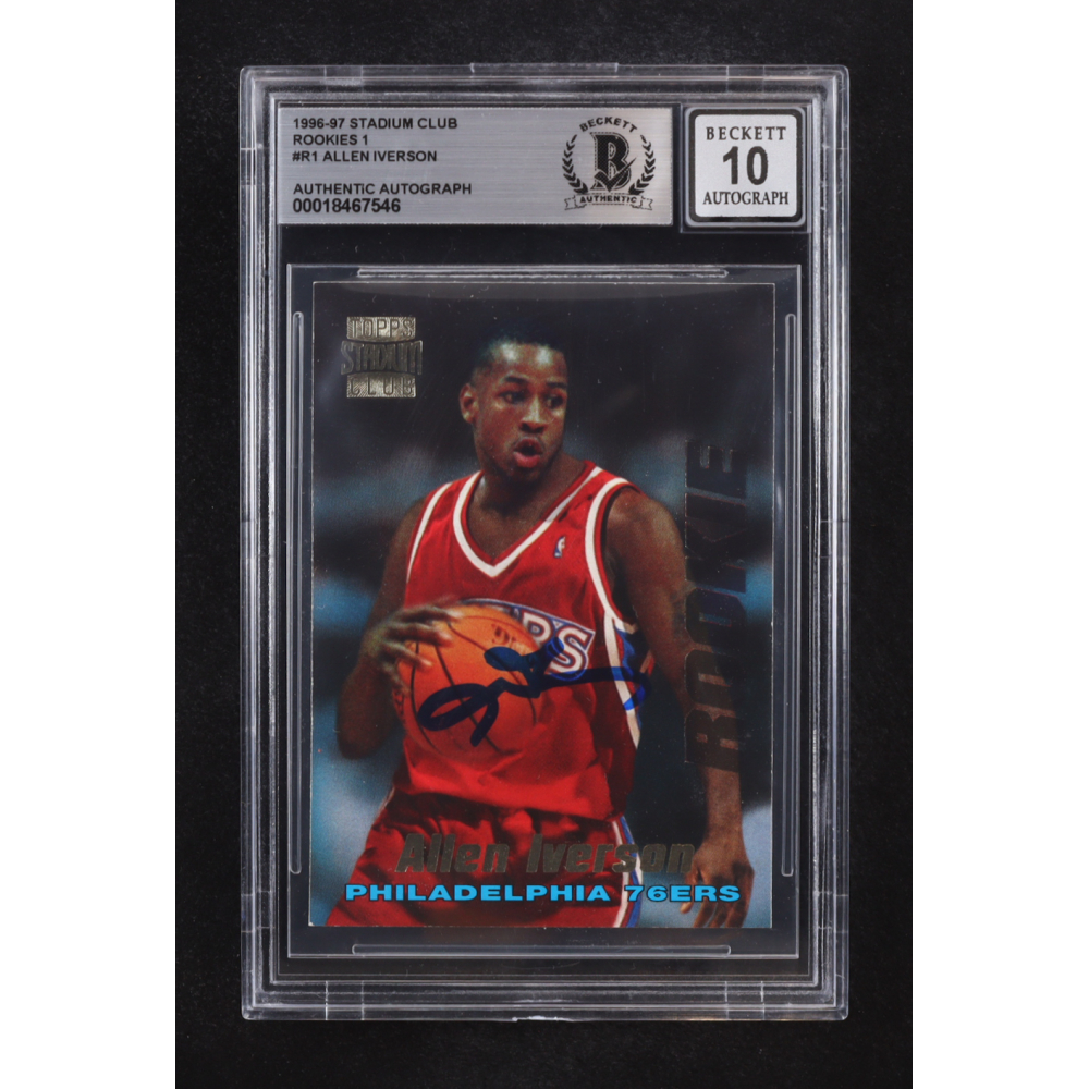 Allen Iverson Signed 1996-97 Topps Stadium Club Rookies 1 Auto #R1 RC (Beckett | Autograph Grade BGS 10) at PristineAuction.com