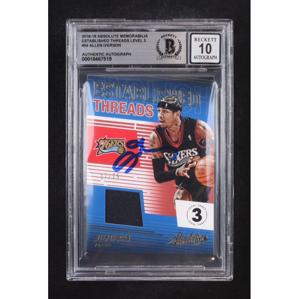 Allen Iverson Signed 2018-19 Panini Absolute Memorabilia Established Threads Level 3 Auto #ET-AIV (Beckett | Autograph Grade BGS 10) at PristineAuction.com