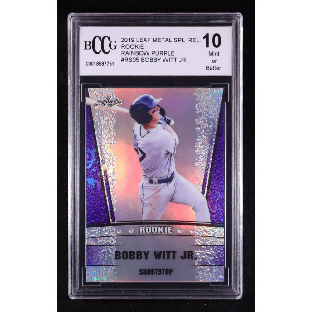 Bobby Witt Jr. 2019 Leaf Metal Special Release Rookie Silver Rainbow Purple #SR1905 #/15 RC (BCCG 10) at PristineAuction.com