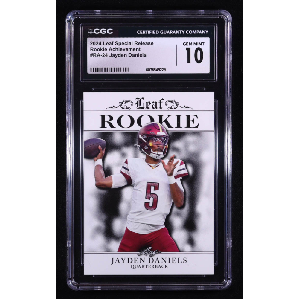 Jayden Daniels 2024 Leaf Special Release Rookie Achievement #RA24 RC (CGC 10) at PristineAuction.com Jayden Daniels 2024 Leaf Special Release Rookie Achievement #RA24 RC (CGC 10) at PristineAuction.com