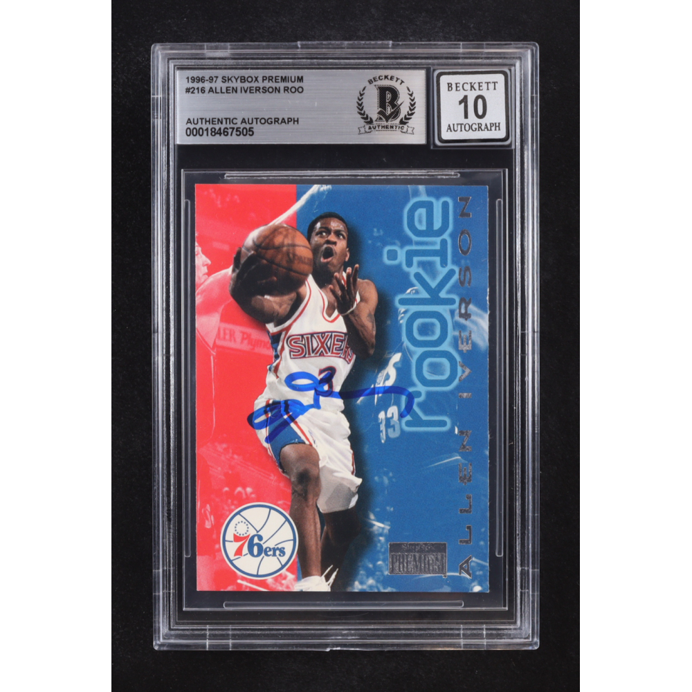 Allen Iverson Signed 1996-97 Skybox Premium Rookie Auto #216 RC (Beckett | Autograph Grade BGS 10) at PristineAuction.com