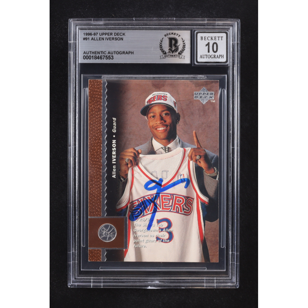 Allen Iverson Signed 1996-97 Upper Deck Auto #91 RC (Beckett | Autograph Grade BGS 10) at PristineAuction.com