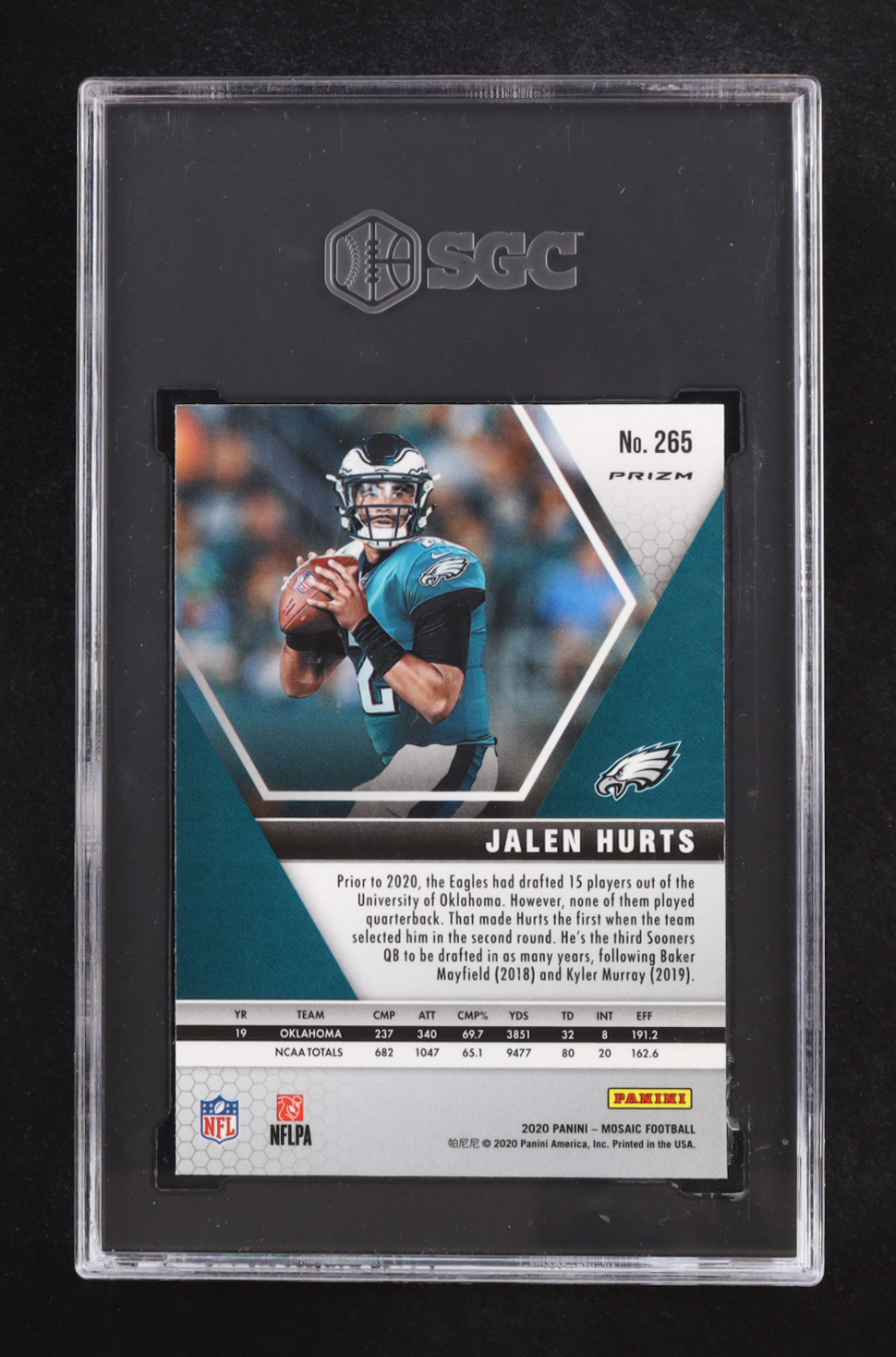 Jalen Hurts 2020 Panini Mosaic Mosaic Reactive Blue #265 DEB RC (SGC 9.5) at PristineAuction.com Jalen Hurts 2020 Panini Mosaic Mosaic Reactive Blue #265 DEB RC (SGC 9.5) at PristineAuction.com